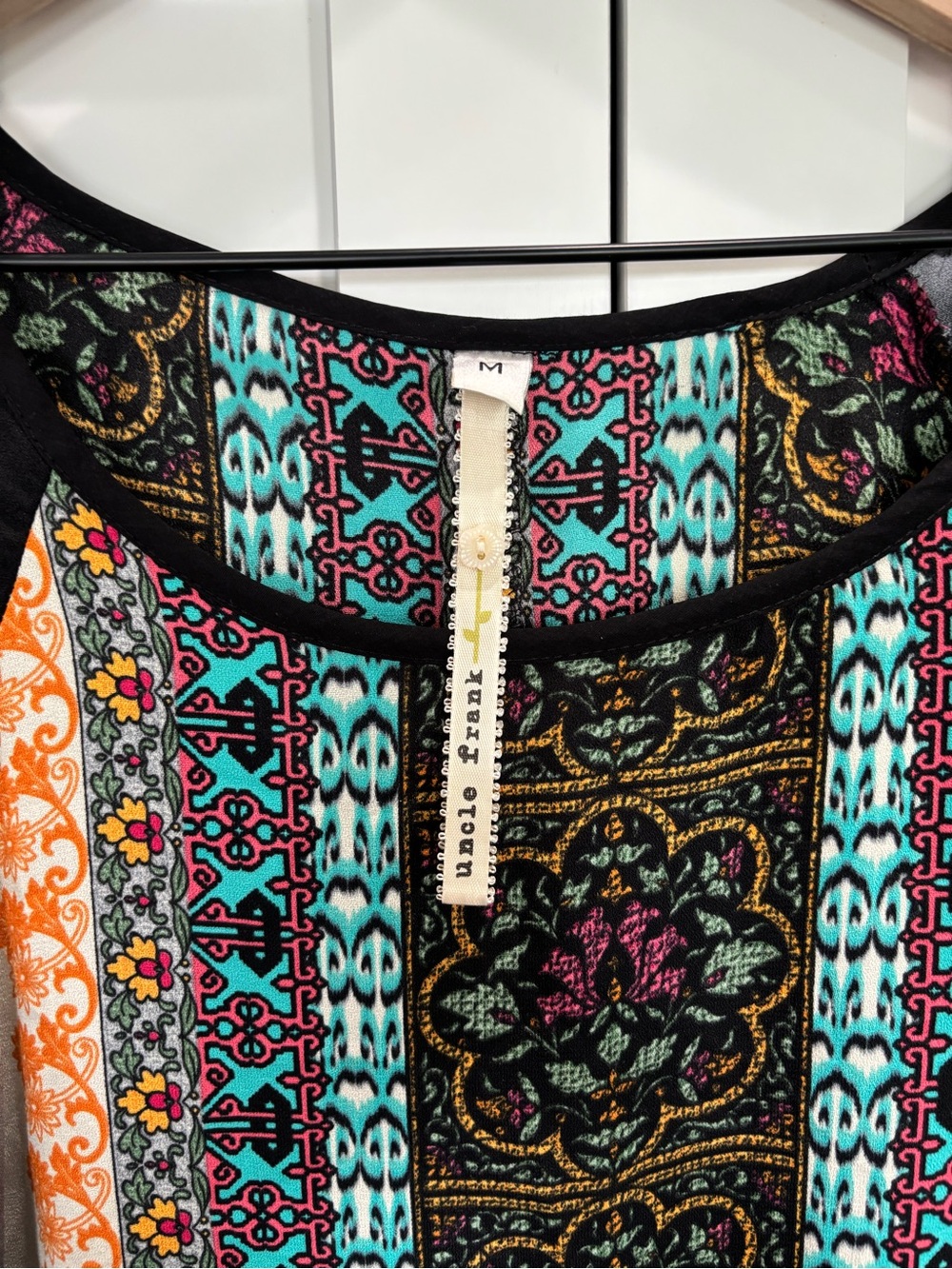 Uncle Frank Boho Printed Tunic Dress in Black, Turquoise & Orange - Picture 3 of 4